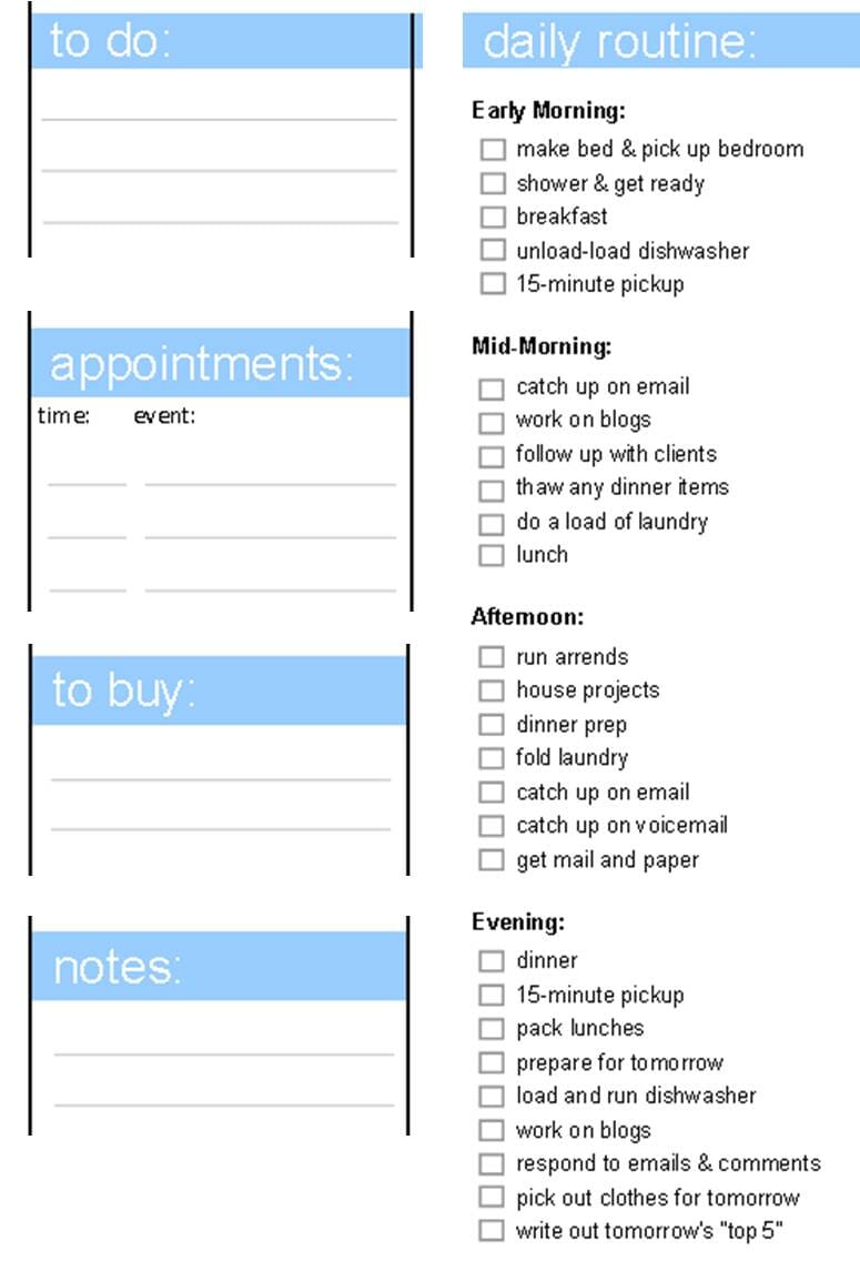 Daily Routine Chart For Adults