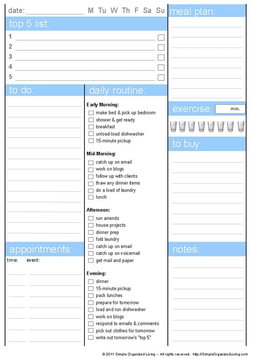 Blank Daily Routine Chart