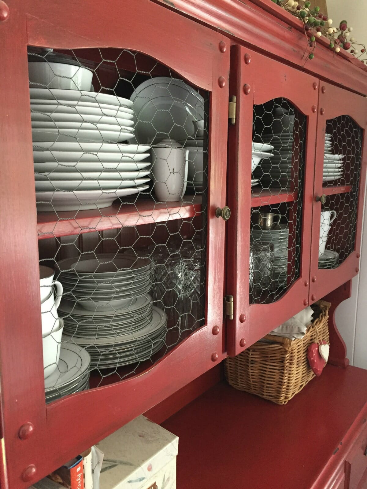 Farmhouse hutch with 2024 chicken wire