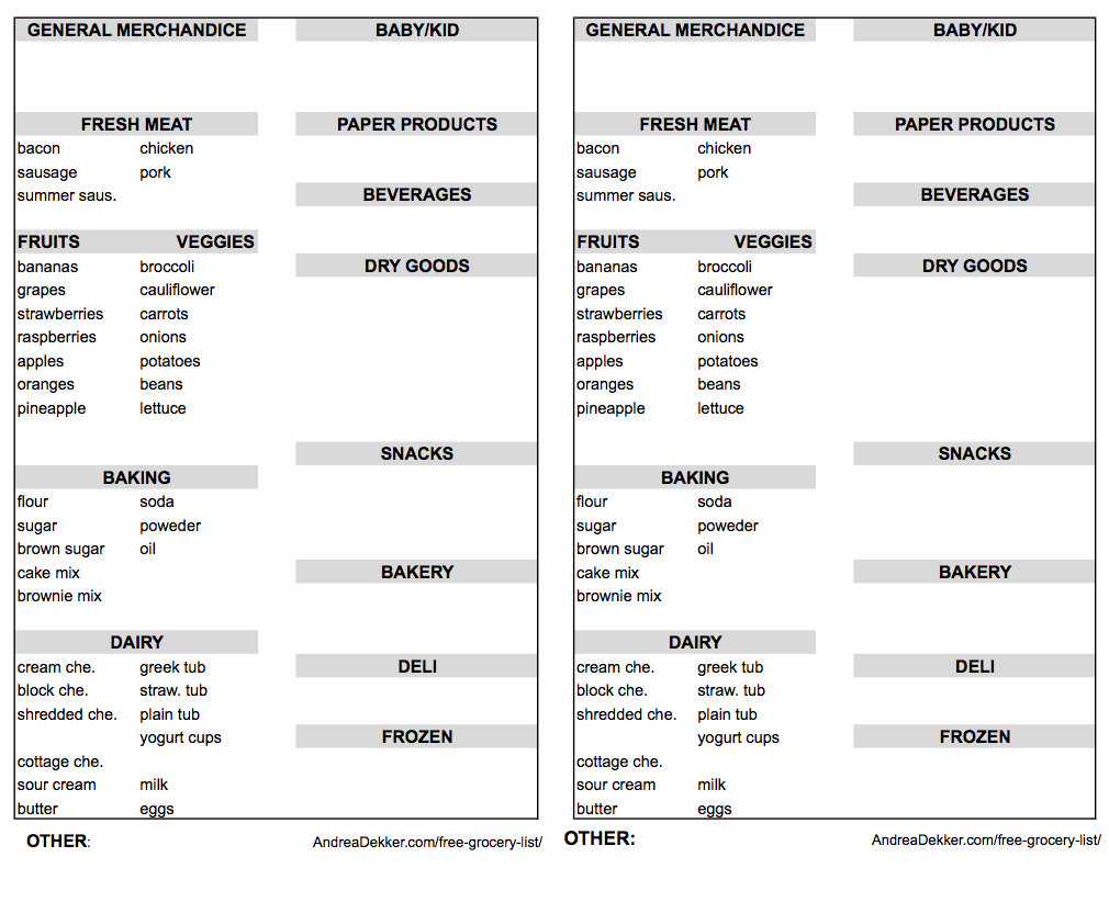 my free grocery list printable andrea dekker