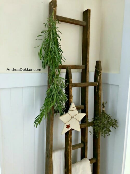 drying herbs on wooden ladders