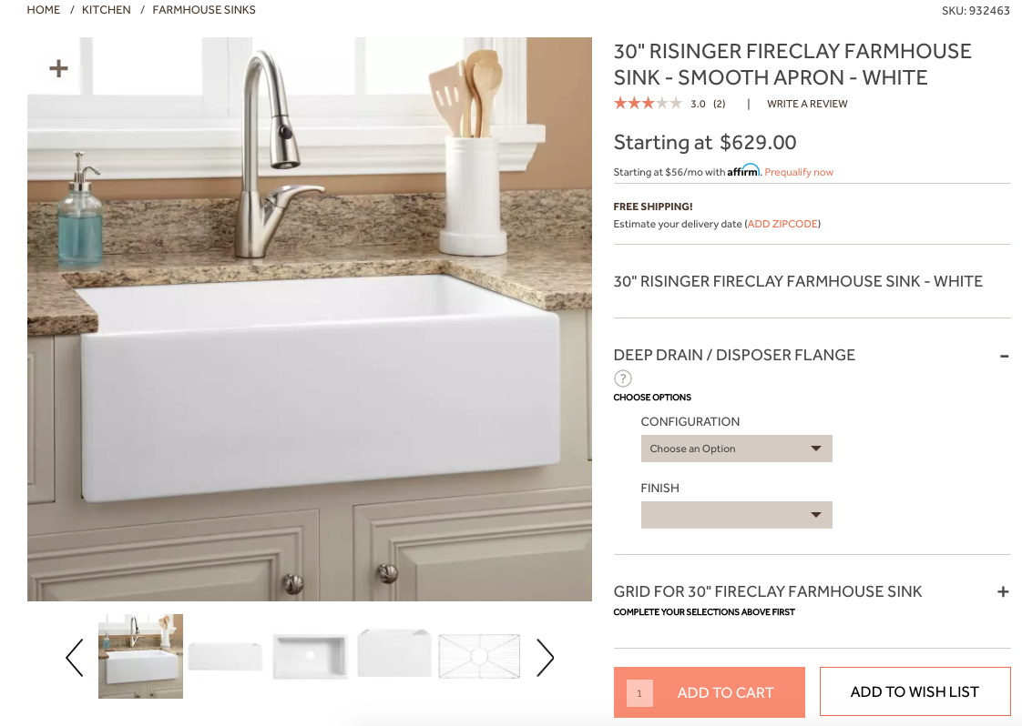 farmhouse sink from signature hardware