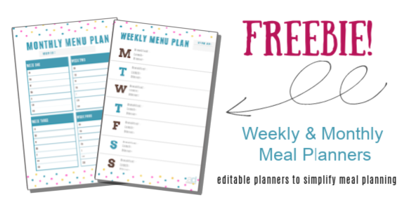 printable menu planners