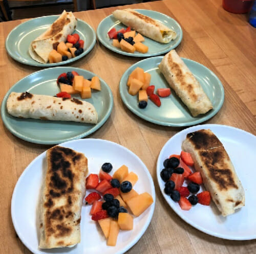 breakfast burritos and fruit