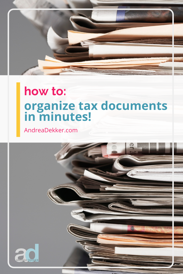 Learn how to organize tax documents for an entire year in just a few minutes! Save yourself hours of time and stress with this simple tip! via @andreadekker