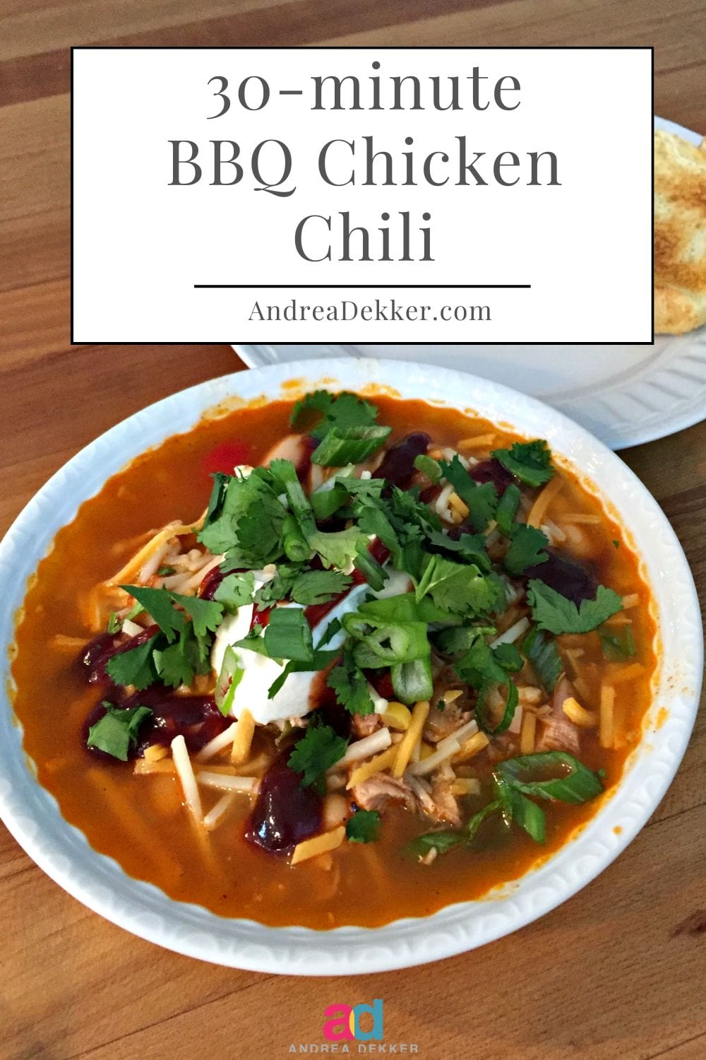 This BBQ Chicken Chili recipe features simple ingredients and is easy to prepare in 30 minutes or less. It's one of our favorite cold-weather meals… perfect for busy weeknights or slow snow days at home. via @andreadekker