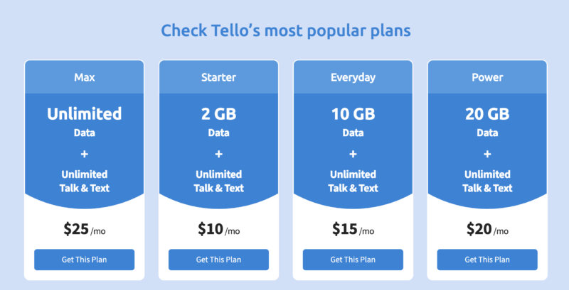popular tello plans