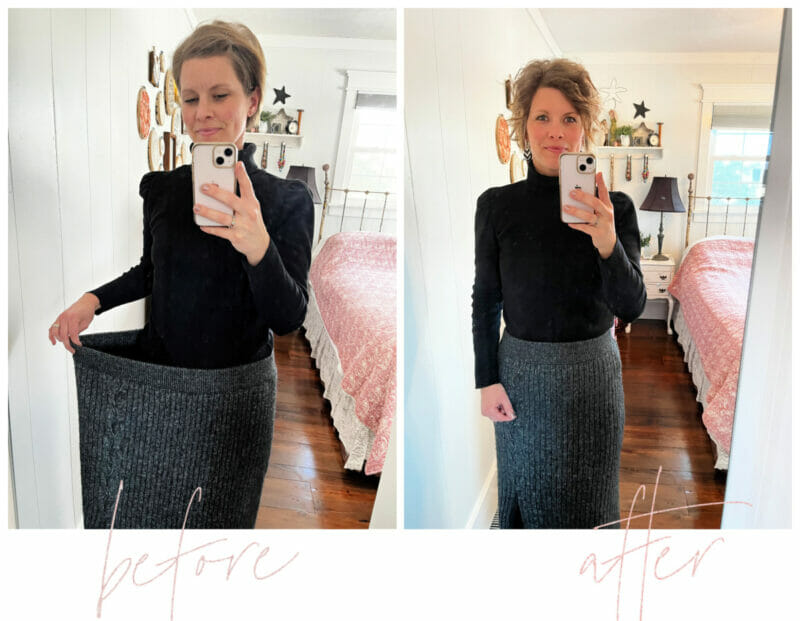 before and after skirt and shirt