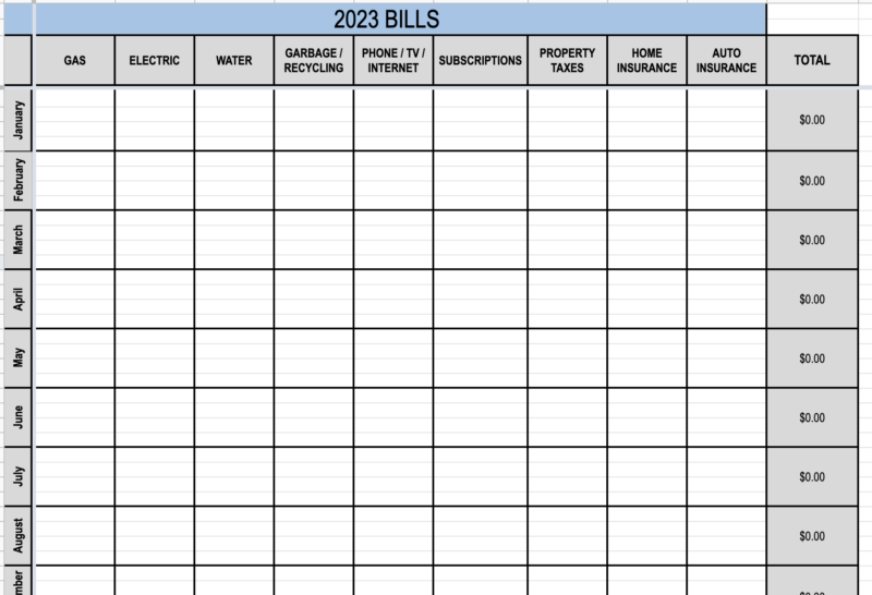 bills worksheet