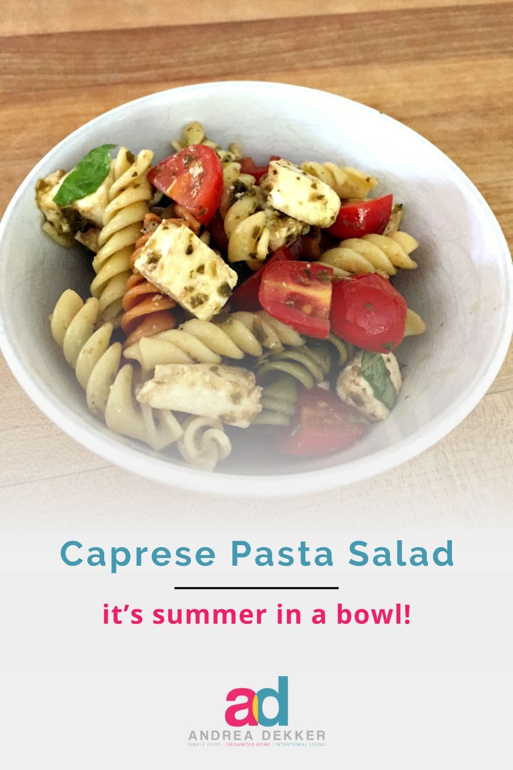 If you love fresh garden veggies and want to add a super-easy throw-together salad to your rotation, this summery Caprese Pasta Salad should do the trick! via @andreadekker