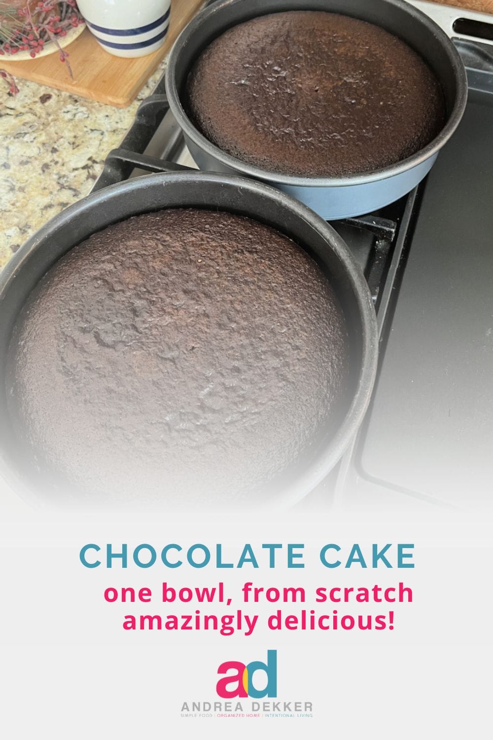 Looking for a ridiculously simple recipe for from-scratch chocolate cake? This one-bowl recipe will make you wonder why you ever purchased a cake mix in the past! via @andreadekker