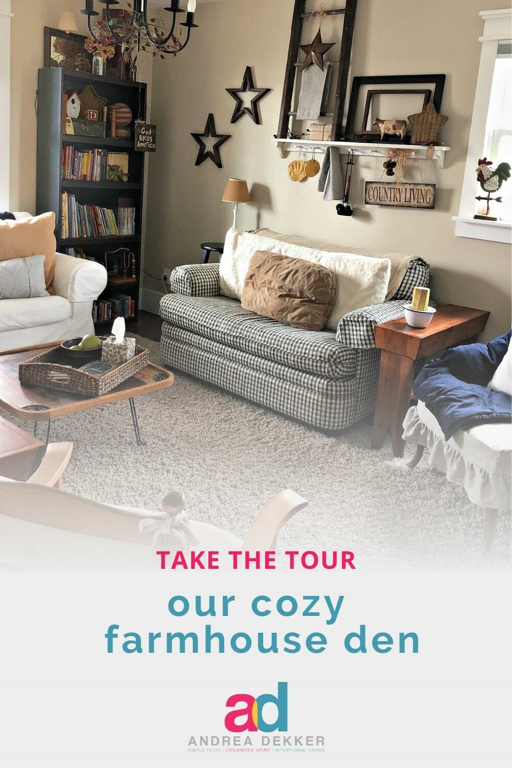 From master bedroom to cozy farmhouse den -- check out this amazing (and super frugal) transformation! via @andreadekker