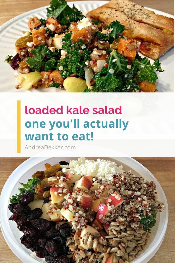 If you want to like kale but haven't found a favorite recipe, give this delicious loaded kale salad a try! It's packed with flavor and nutrients! via @andreadekker