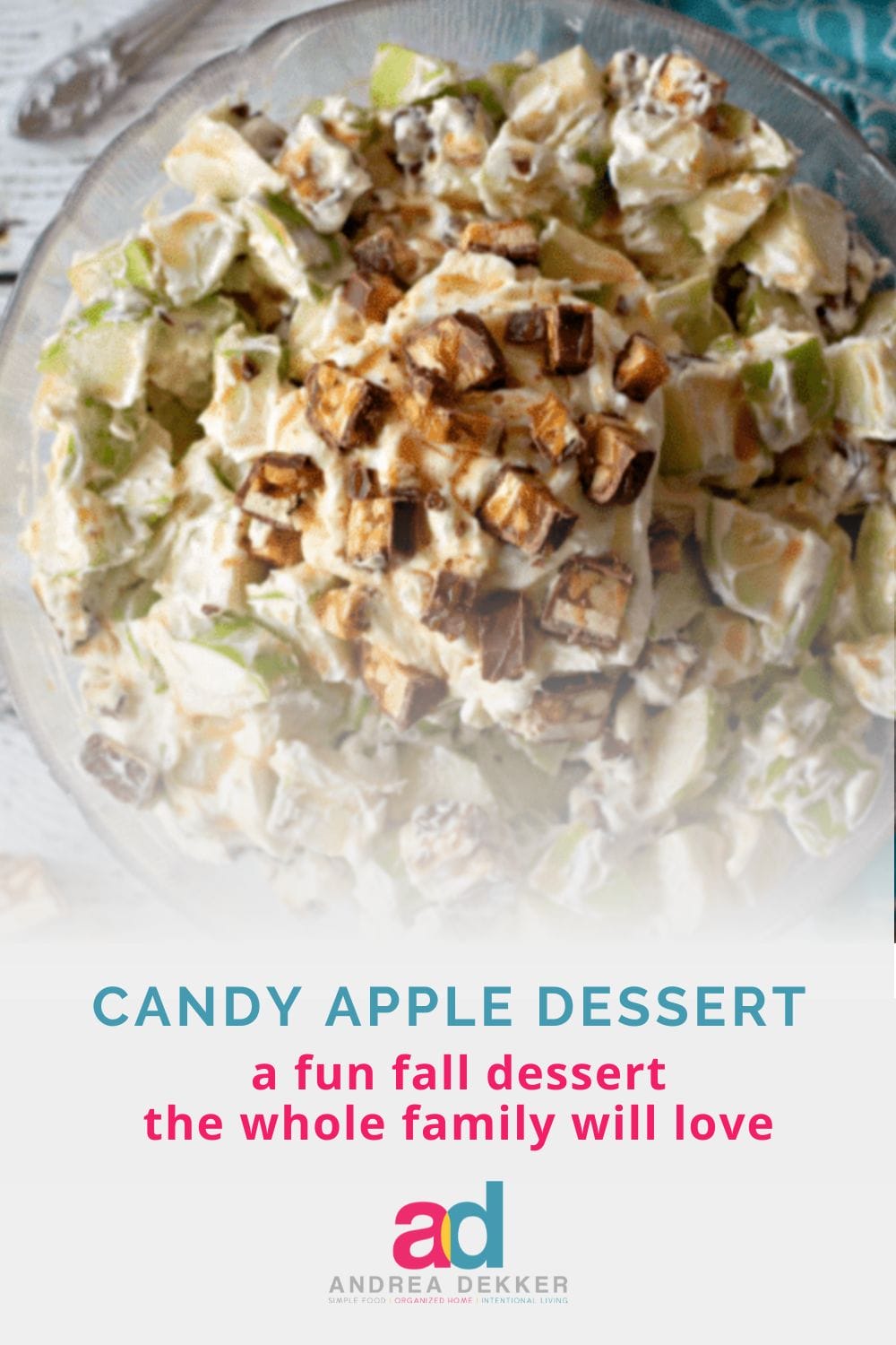 This dessert is one of our family's favorite fall treats and we think you'll love it too. It's packed with apple-y goodness and a great way to use up all your leftover Halloween candy! via @andreadekker