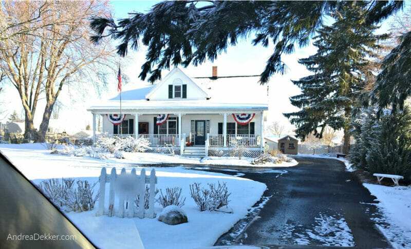 snowy farmhouse