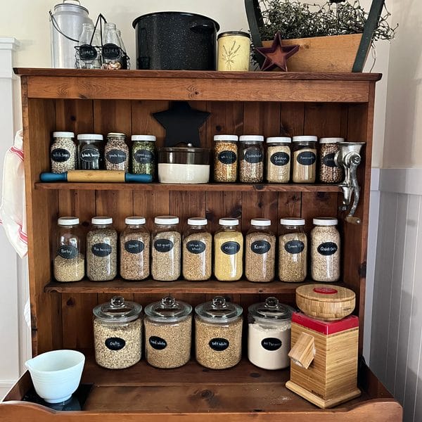 glass jars on hutch