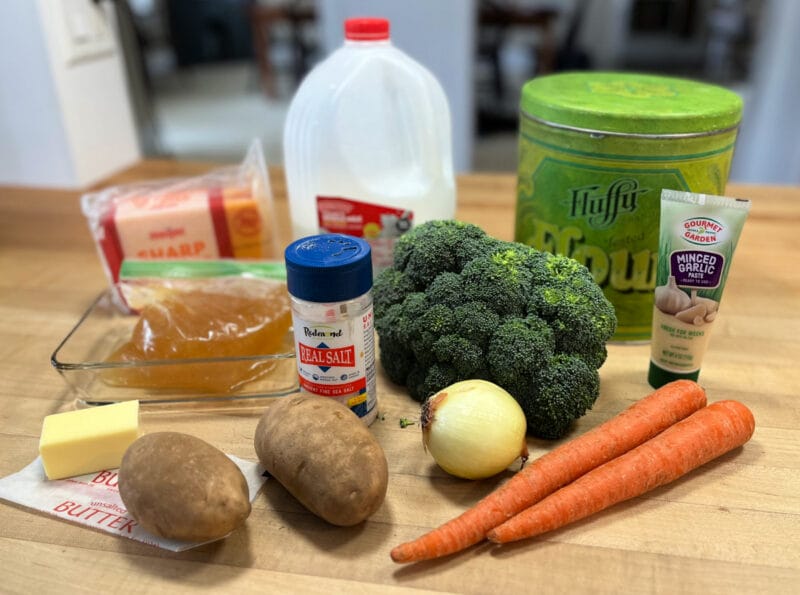 ingredients for cheese broccoli soup