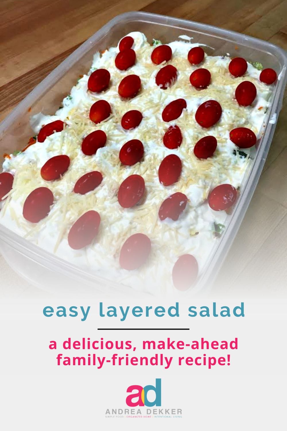 Need a family-friendly salad that you can make ahead? This easy layered lettuce salad should do the trick -- and help you clean out your veggie drawer! via @andreadekker