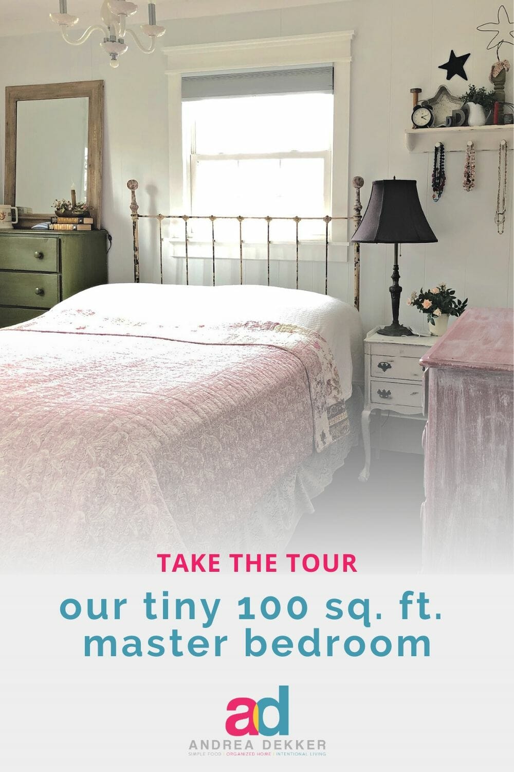 Who says bigger is better? Take a tour of our tiny 100-square-foot master bedroom and see how proper organization allows us to live comfortably in a very small space. via @andreadekker