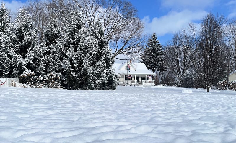 snowy farmhouse