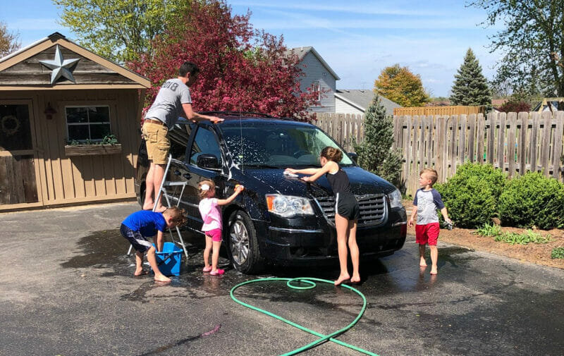 washing the car